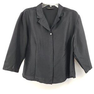 Vintage Valerie Stevens Silk Shirt Size L Black Button Up Concealed Placket